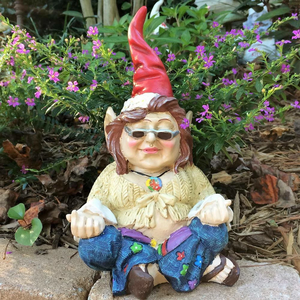 HOMESTYLES 10 in. H 60's "Peace Man" and "Chick" Hippie ZEN Gnome Couple Home and Garden Gnome Statue - Image 8