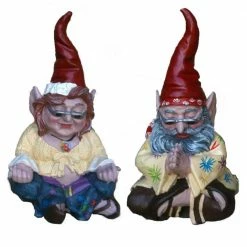 HOMESTYLES 10 in. H 60's "Peace Man" and "Chick" Hippie ZEN Gnome Couple Home and Garden Gnome Statue