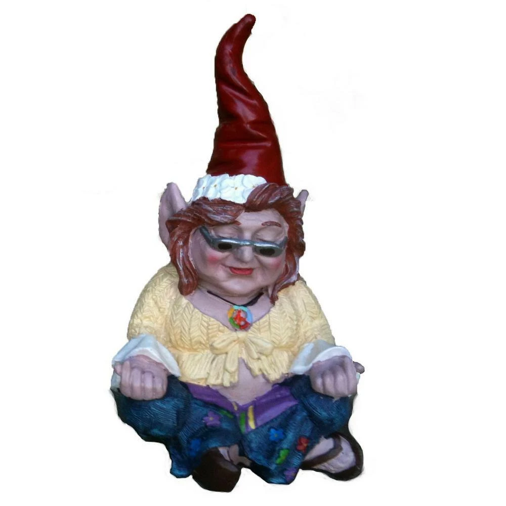 HOMESTYLES 10 in. H 60's "Peace Man" and "Chick" Hippie ZEN Gnome Couple Home and Garden Gnome Statue - Image 4