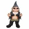 HOMESTYLES 20 in. H "Biker Babe" the Biker Gnome in Leather Motorcycle Riding Gear Home and Garden Gnome Statue