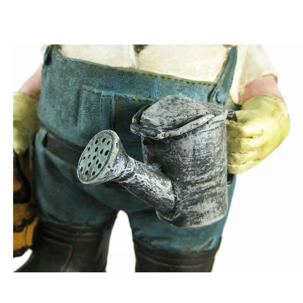 HOMESTYLES 8.5 in. H Gardener Gnome Holding a Watering Can and Garden Tool Bag Home and Garden Gnome Statue - Image 5