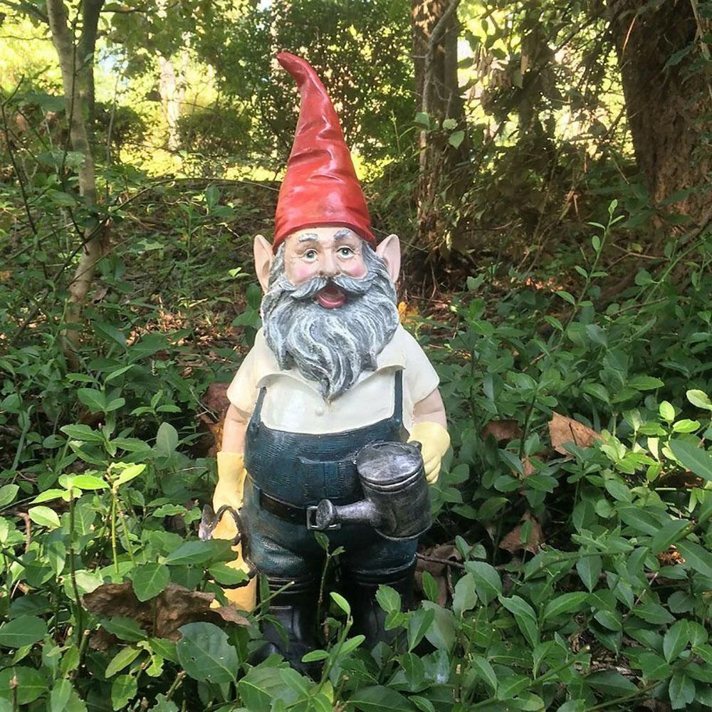 HOMESTYLES 8.5 in. H Gardener Gnome Holding a Watering Can and Garden Tool Bag Home and Garden Gnome Statue - Image 6