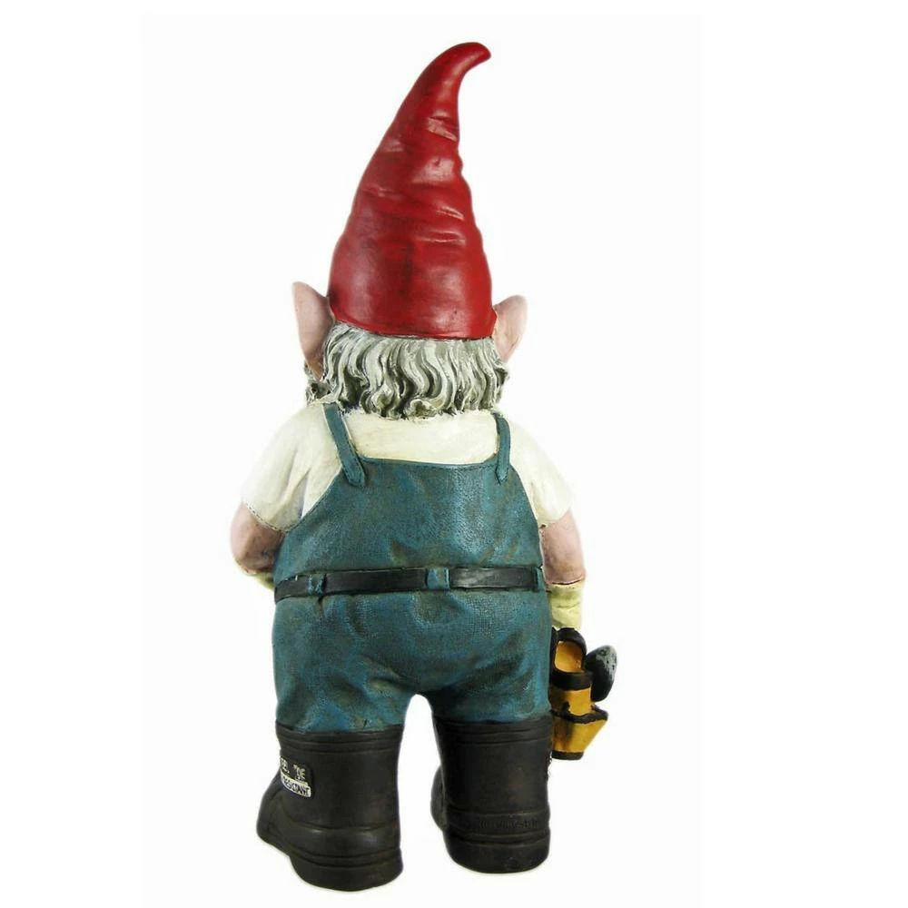HOMESTYLES 8.5 in. H Gardener Gnome Holding a Watering Can and Garden Tool Bag Home and Garden Gnome Statue - Image 3