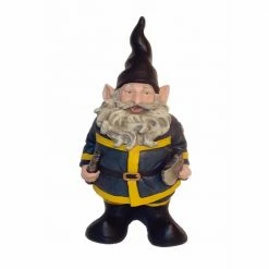 HOMESTYLES 13 in. H "Fireman the Hero" Garden Gnome Firefighter Holding a Fire Hose and Axe Figurine Statue