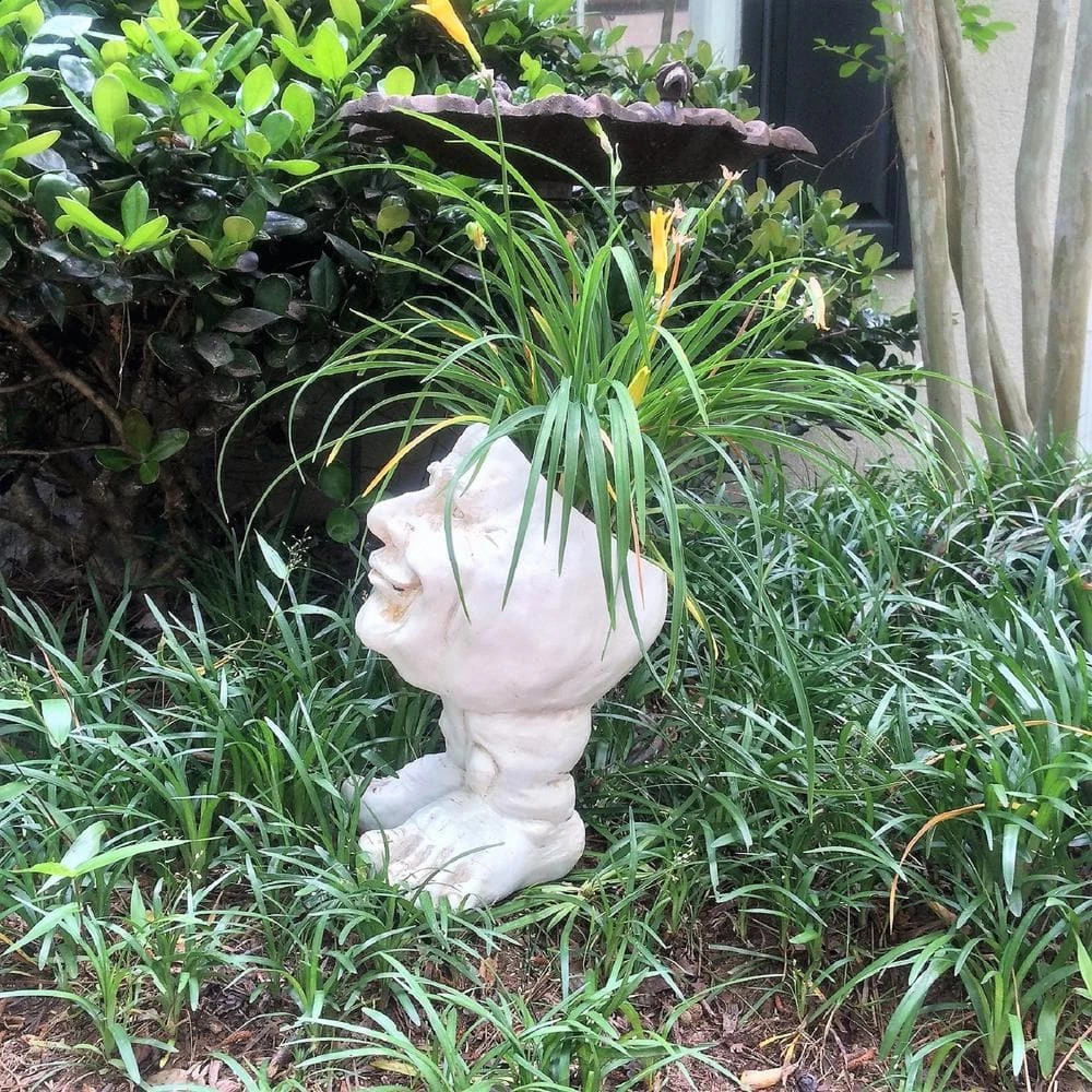 HOMESTYLES 12 in. Antique White Papa John and Mama Petunia the Muggly Face Statue Planter Holds 4 in. Pot (2-Pack) - Image 4