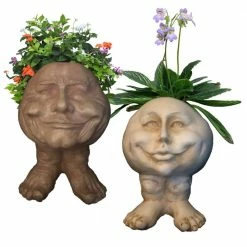 HOMESTYLES 12 in. Stone Wash White Papa John and Mama Petunia the Muggly Face Statue Planter Holds 4 in. Pot (2-Pack)