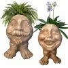 HOMESTYLES 12 in. Stone Wash Uncle Nate and Aunt Minnie the Muggly Face Statue Planter Holds 4 in. Pot (2-Pack)