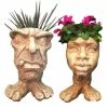 HOMESTYLES 13 in. Stone Wash Uncle Carmine and Auntie Kayla the Muggly Face Statue Planter Holds 5 in. Pot