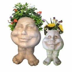 HOMESTYLES Antique White Daisy and Sister Suzy Q the Muggly Face Statue Planter Pot