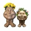 HOMESTYLES Stone Wash Daisy and Sister Suzy Q the Muggly Face Statue Planter Pot (2-Pack)