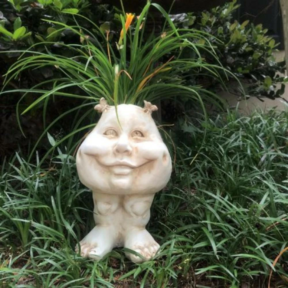 HOMESTYLES Antique White Sister Suzy Q and Baby the Muggly Face Statue Planter Pot (2-Pack) - Image 4