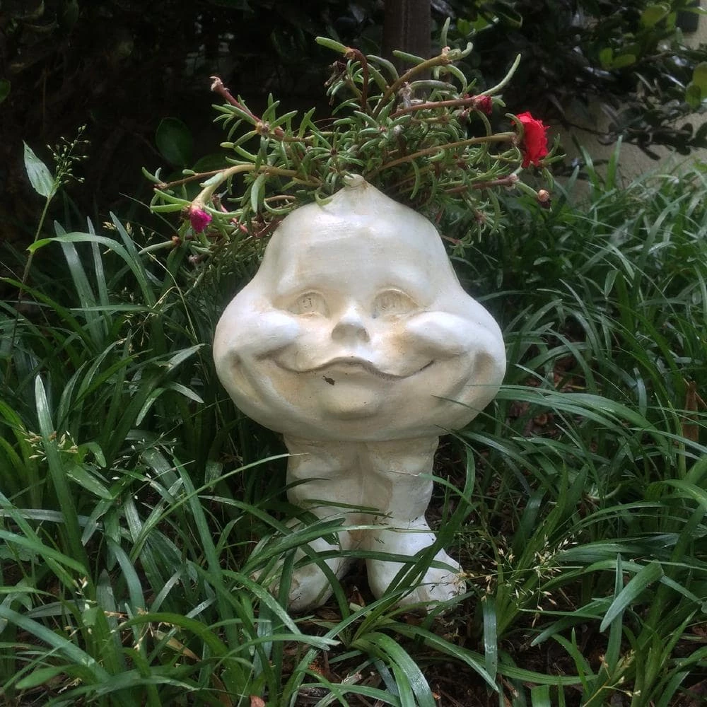 HOMESTYLES Antique White Sister Suzy Q and Baby the Muggly Face Statue Planter Pot (2-Pack) - Image 3