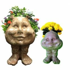 HOMESTYLES Stone Wash Sister Suzy Q and Baby the Muggly Face Statue Planter Pot (2-Pack)