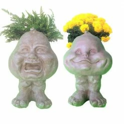 HOMESTYLES 8.5 in. Stone Wash Crying Brother and Happy Baby The Muggly Face Statue Planter Holds 3 in. Pot