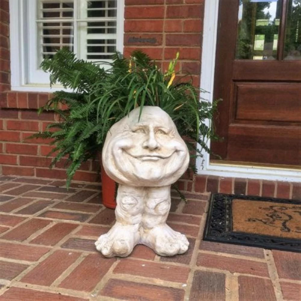 HOMESTYLES 18 in. Antique White Papa John the Muggly Statue Face Planter Holds 7 in. Pot - Image 5
