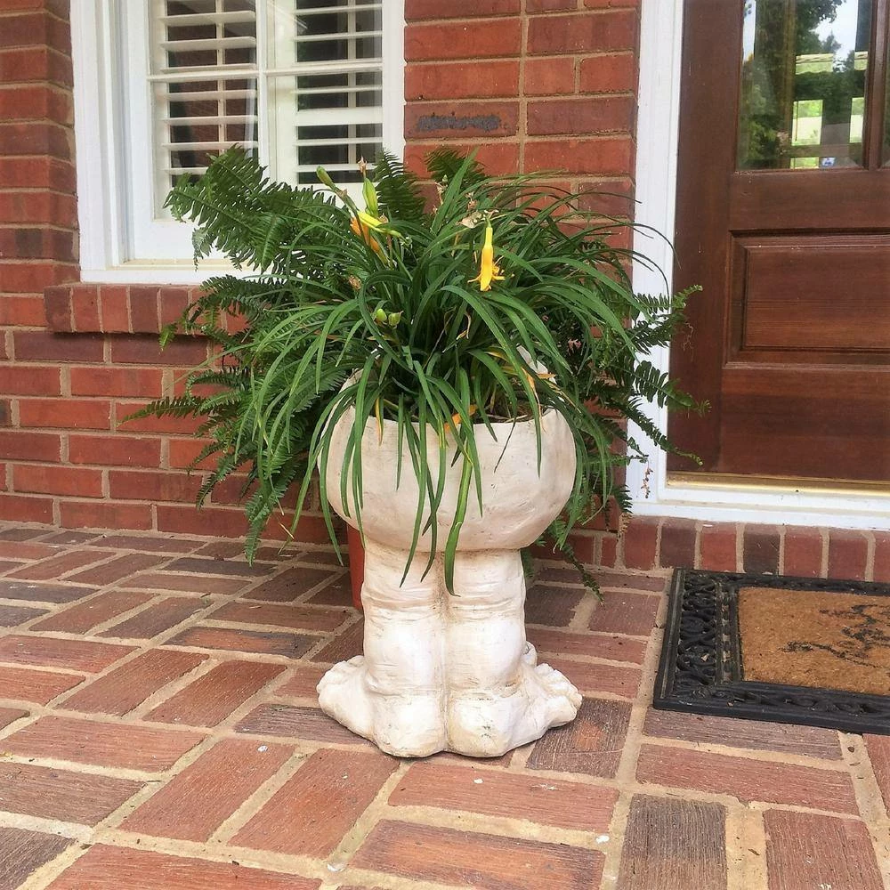 HOMESTYLES 18 in. Antique White Papa John the Muggly Statue Face Planter Holds 7 in. Pot - Image 3