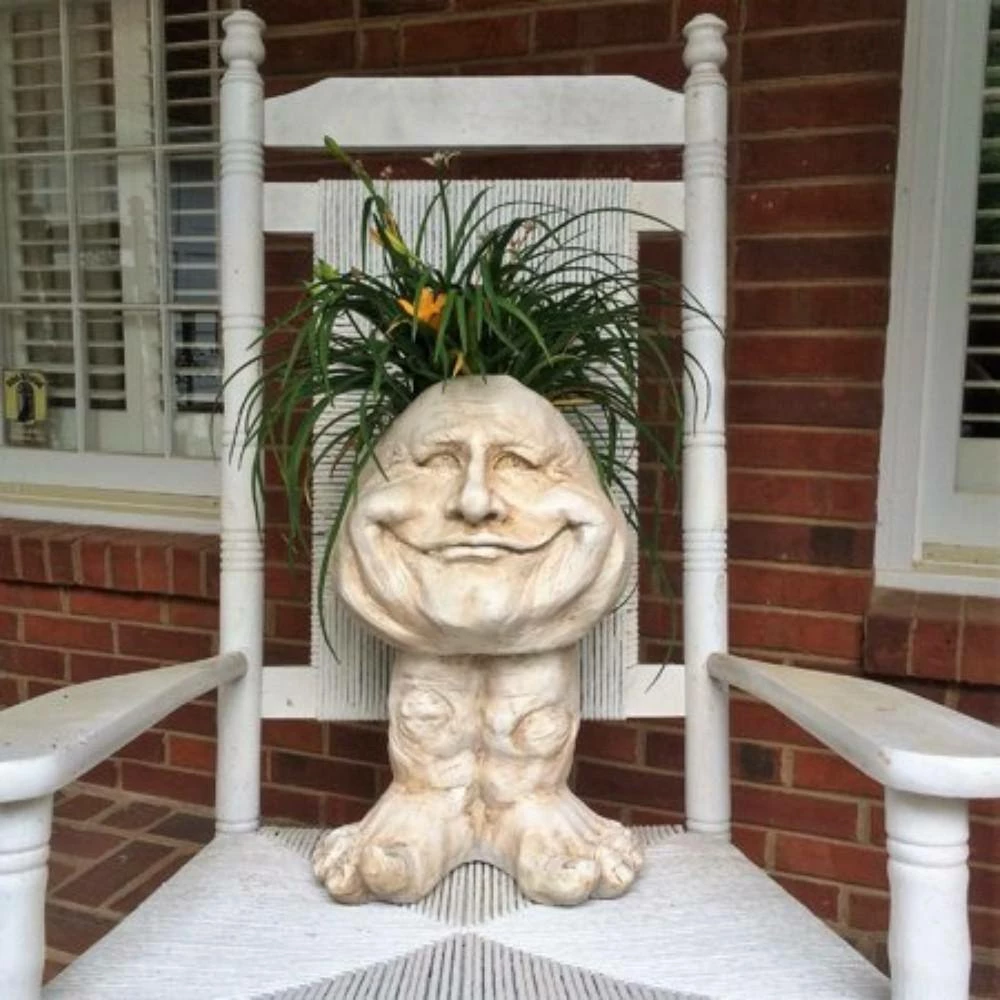 HOMESTYLES 18 in. Antique White Papa John the Muggly Statue Face Planter Holds 7 in. Pot - Image 7