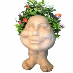 HOMESTYLES 12 in. Antique White Daisy the Muggly Statue Face Planter Holds 4 in. Pot