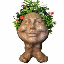 HOMESTYLES 12 in. Stone Wash Daisy the Muggly Statue Face Planter Holds 4 in. Pot