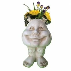 HOMESTYLES 12 in. Antique White Suzy-Q Muggly Planter Statue Holds 4 in. Pot