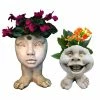 HOMESTYLES 12 in. Cous Sally and 8.5 in. Little Buddy the Muggly Face Statue Planter Pot