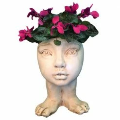 HOMESTYLES 12 in. Antique White Cous Sally the Muggly Statue Face Planter Holds 5 in. Pot