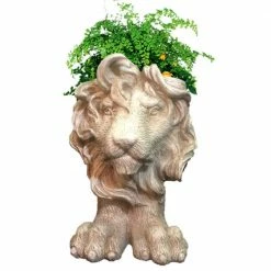 HOMESTYLES 18 in. Antique White Lion Muggly Mascot Animal Statue Planter Holds a 7 in. Pot