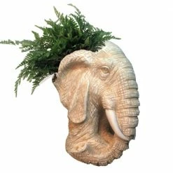 HOMESTYLES 18 in. Antique White Elephant Muggly Mascot Animal Statue Planter Holds a 7 in. Pot