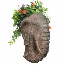 HOMESTYLES 18 in. Graystone Elephant Muggly Mascot Animal Statue Planter Holds a 7 in. Pot
