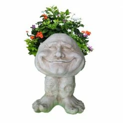 HOMESTYLES 12 in. Antique White Papa John the Muggly Statue Face Planter Holds 4 in. Pot