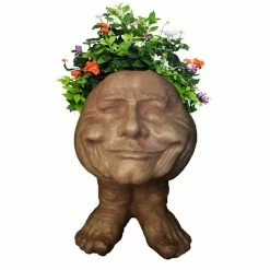HOMESTYLES 12 in. Stone Wash Papa John the Muggly Statue Face Planter Holds 4 in. Pot