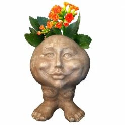 HOMESTYLES 12 in. Stone Wash Mama Petunia the Muggly Statue Face Planter Holds 4 in. Pot
