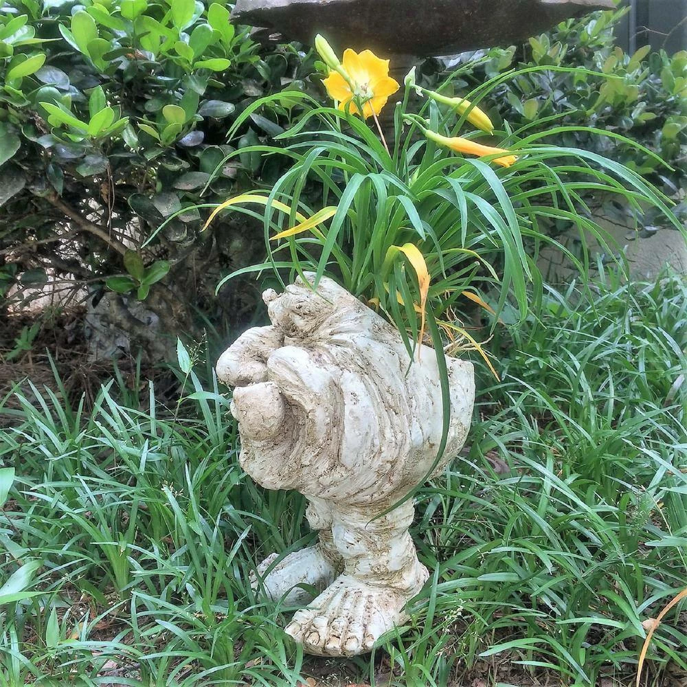HOMESTYLES 12 in. Antique White Grandpa in. Old Hickory in. the Muggly Statue Face Statue Planter Holds 4 in. Pot - Image 3