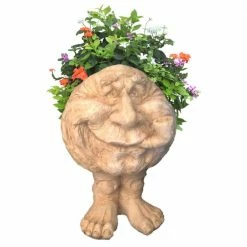 HOMESTYLES 12 in. Antique White Grandpa in. Old Hickory in. the Muggly Statue Face Statue Planter Holds 4 in. Pot