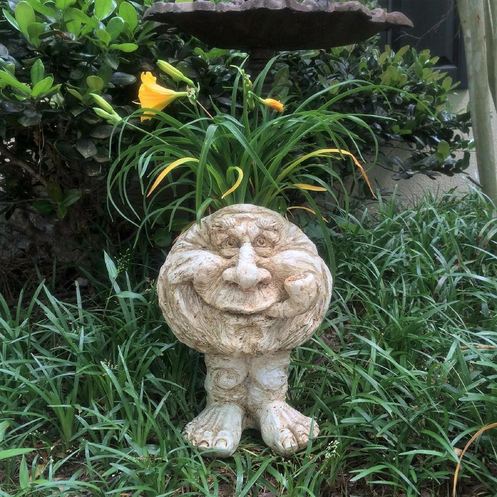 HOMESTYLES 12 in. Antique White Grandpa in. Old Hickory in. the Muggly Statue Face Statue Planter Holds 4 in. Pot - Image 2