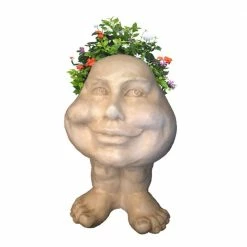 HOMESTYLES 8.5 in. Antique White Daisy the Muggly Face Statue Planter Holds 3 in. Pot