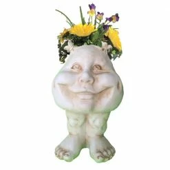 HOMESTYLES 8.5 in. Antique White Sister Suzy Q the Muggly Face Statue Planter Holds 3 in. Pot