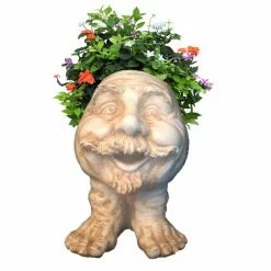 HOMESTYLES 12 in. Antique White Uncle Nate the Muggly Statue Face Planter Holds 4 in. Pot
