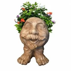 HOMESTYLES 12 in. Stone Wash Uncle Nate the Muggly Statue Face Planter Holds 4 in. Pot