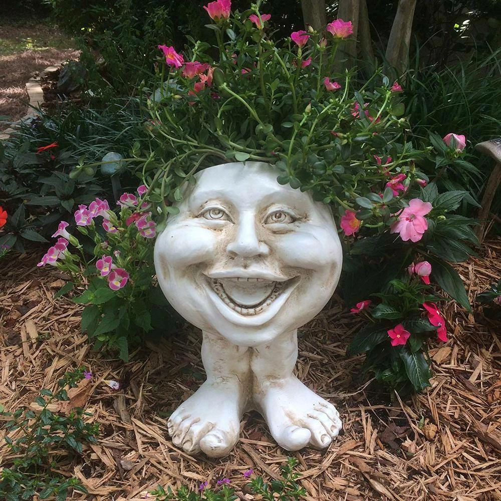 HOMESTYLES 12 in. Antique White Aunt Minnie the Muggly Statue Face Planter Holds 4 in. Pot - Image 5