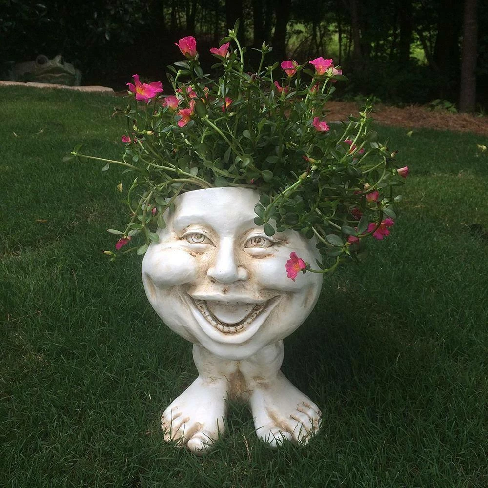 HOMESTYLES 12 in. Antique White Aunt Minnie the Muggly Statue Face Planter Holds 4 in. Pot - Image 6