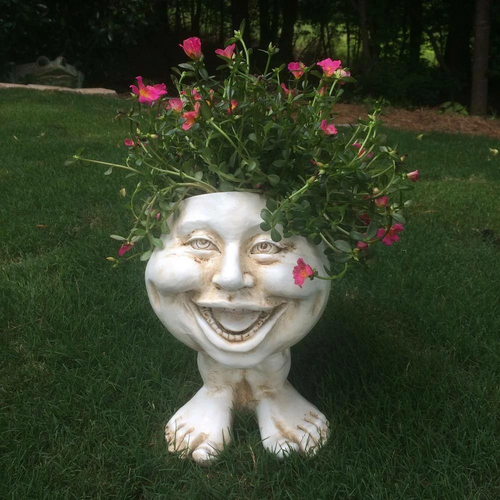 HOMESTYLES 12 in. Antique White Aunt Minnie the Muggly Statue Face Planter Holds 4 in. Pot - Image 4