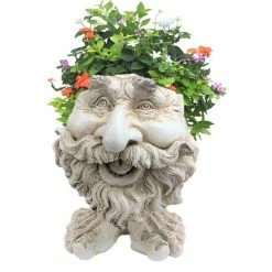 HOMESTYLES 13 in. Antique White Ole Salty the Muggly Statue Face Planter Holds a 5 in. Pot