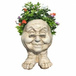 HOMESTYLES 12 in. Antique White Grandma Violet the Muggly Statue Face Planter Holds a 4 in. Pot