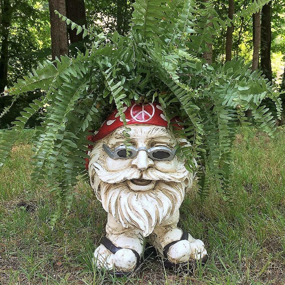 HOMESTYLES 13 in. H Hippie Jerry Antique White Muggly Face Planter in Groovy 1960's Attire Statue Holds 4 in. Pot - Image 2