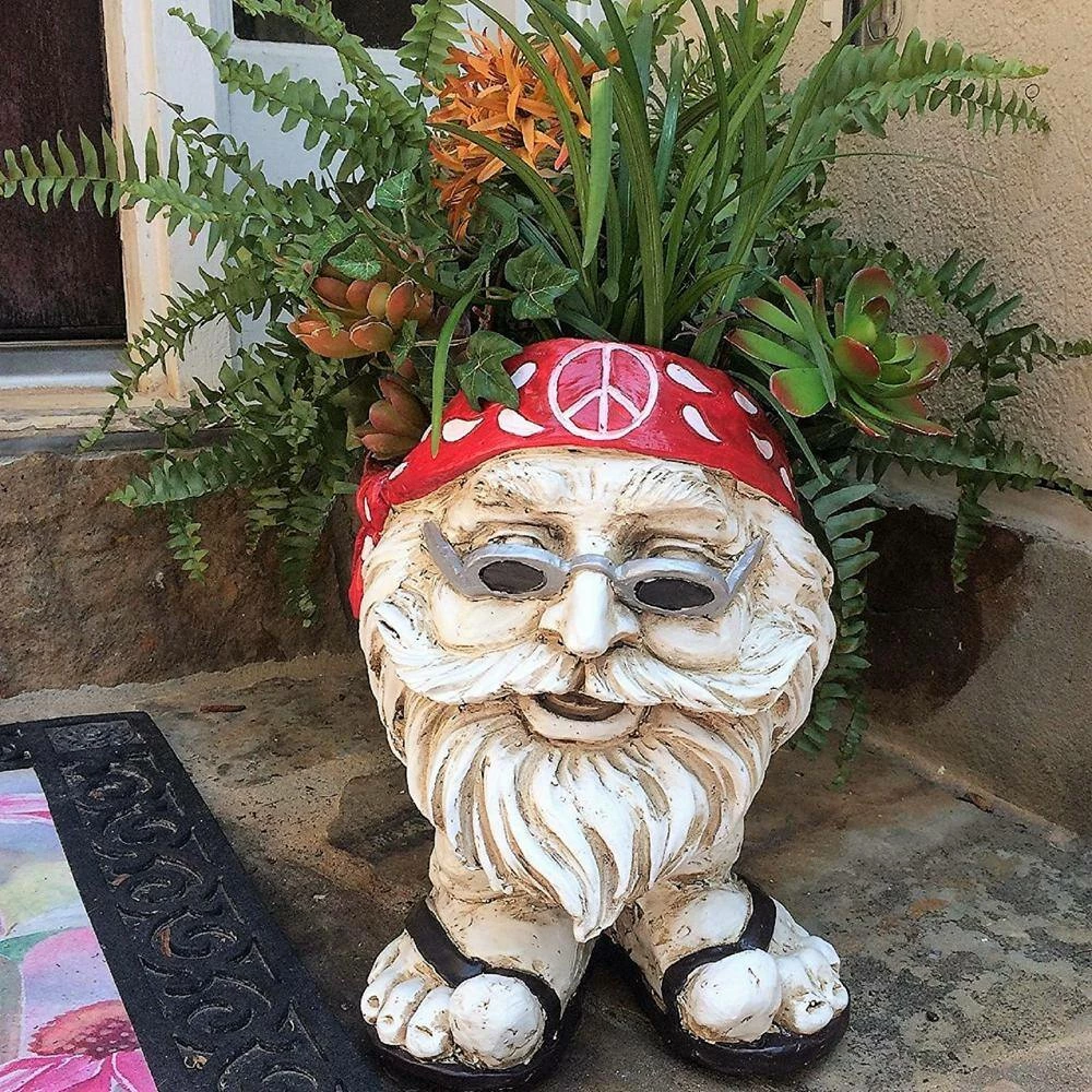 HOMESTYLES 13 in. H Hippie Jerry Antique White Muggly Face Planter in Groovy 1960's Attire Statue Holds 4 in. Pot - Image 3