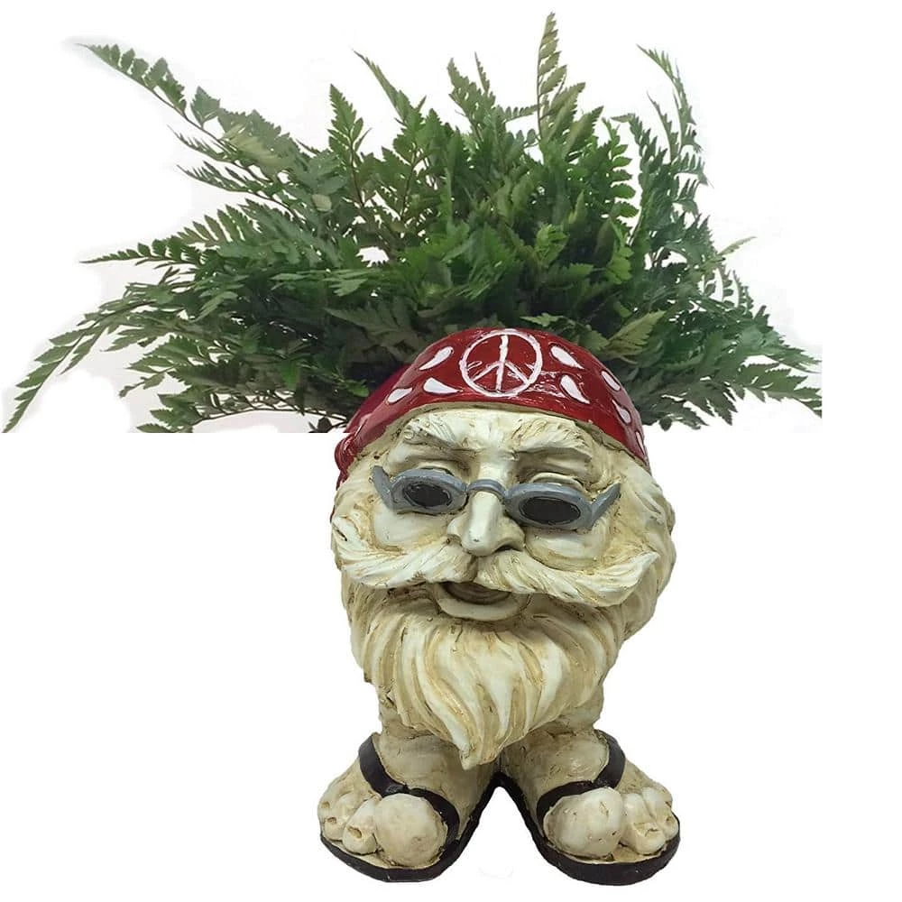 HOMESTYLES 13 in. H Hippie Jerry Antique White Muggly Face Planter in Groovy 1960's Attire Statue Holds 4 in. Pot