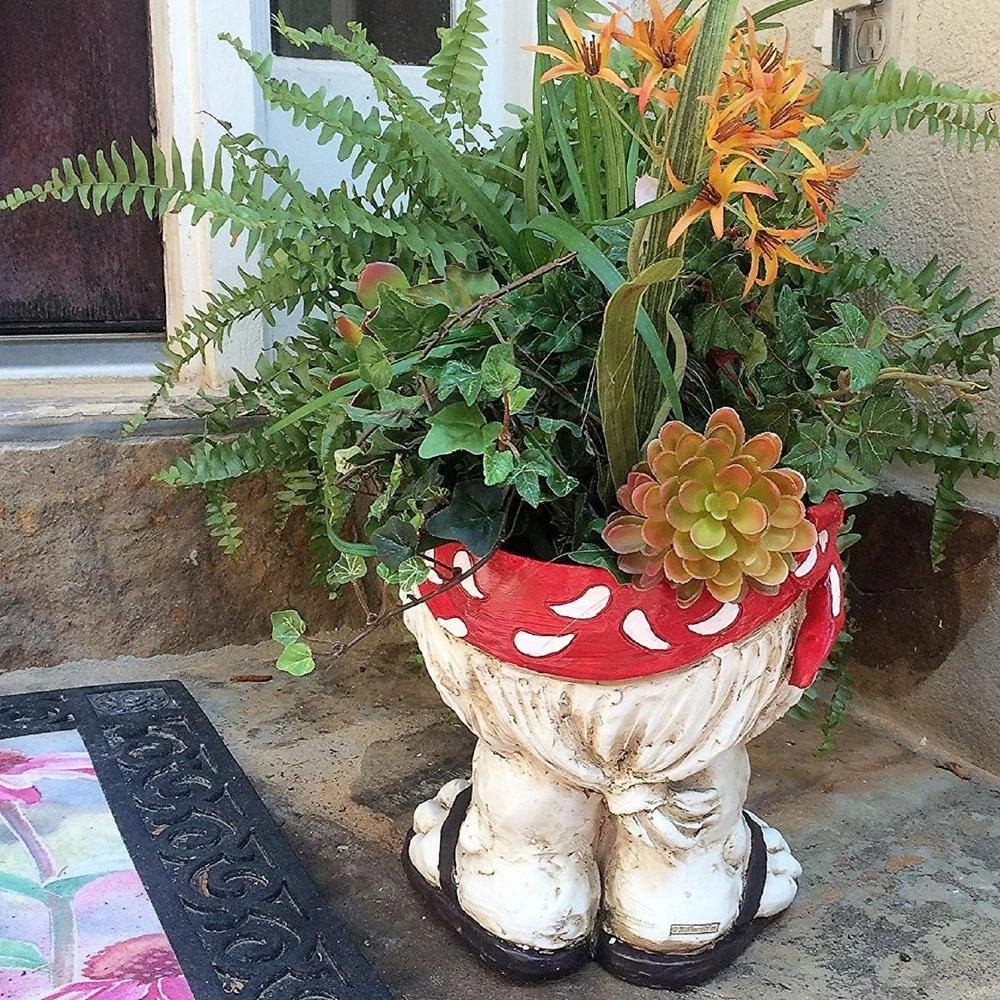 HOMESTYLES 13 in. H Hippie Jerry Antique White Muggly Face Planter in Groovy 1960's Attire Statue Holds 4 in. Pot - Image 4