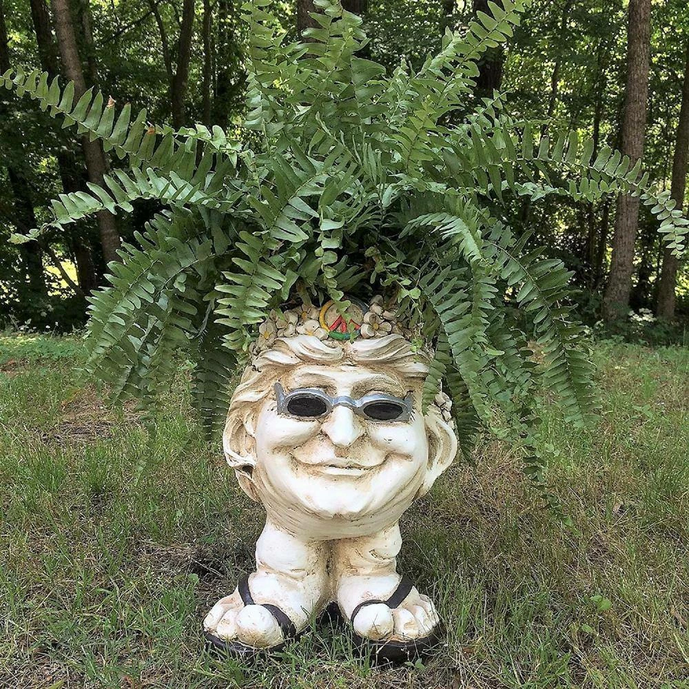 HOMESTYLES 13 in. H Hippie Chick Janice Antique White Muggly Face Planter in Groovy 1960's Attire Statue Holds 4 in. Pot - Image 2