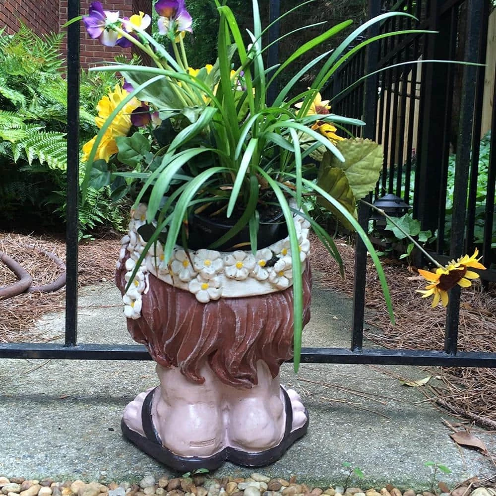 HOMESTYLES 13 in. H Hippie Chick Janice Painted Muggly Face Planter in Groovy 1960's Attire Statue Holds 4 in. Pot - Image 4